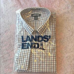 Lands' End Men's Blue, White, and red Plaid Shirt